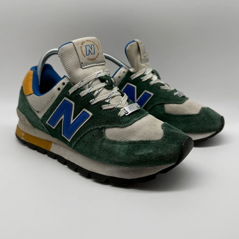 New Balance 574 Shoes Rugged Mens 8.5 Green Blue ML574DVG Suede Mesh Retro